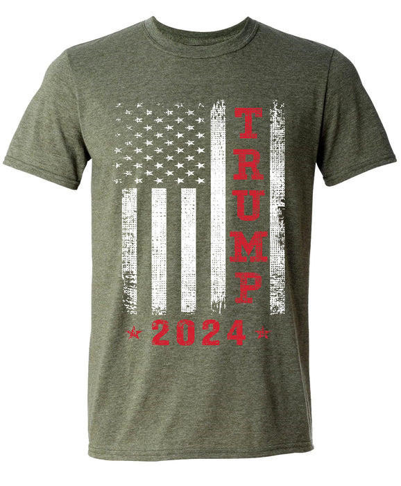 Trump 2024 American Flag Vintage T-Shirt, Trump Shirts for Men, Adult Short Sleeve T Shirt Green Heather X-Large
