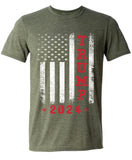 Trump 2024 American Flag Vintage T-Shirt, Trump Shirts for Men, Adult Short Sleeve T Shirt Green Heather Large