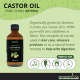 GreenIVe Castor Oil Organically Grown 100% Pure 8oz Glass Bottle Cold Pressed, Hexane Free, Eyelash and Eybrow Growth Serum, Skin Moisturizer Detox and Wraps