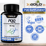 X Gold Health PQQ Supplement 40mg - 180 Veggie Capsules | Pyrroloquinoline Quinone Supplement | 99,7%+ Highly Purified and Bioavailable | Mitochondrial Energy Optimizer | Made in USA, Non-GMO