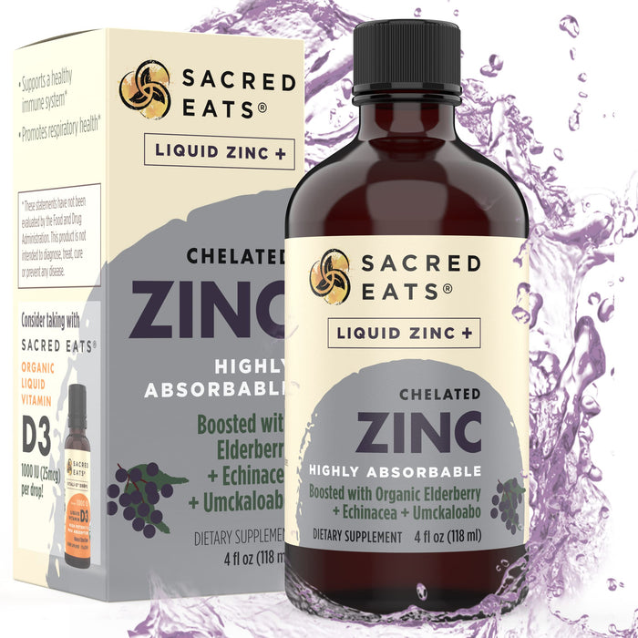 Liquid Zinc (Glycinate Chelate) with Organic Elderberry & Echinacea (High in Quercetin) | 4-in-1 Immune Suport Supplement for Adults & Kids, Great Tasting | Alcohol & Gluten Free, Non GMO (4.0 Oz)