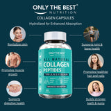 Only The Best Multi Collagen Peptides Capsules - 5X Absorption Hydrolyzed Collagen Supplement Types I II III V X Use for Hair, Skin, Nails, Tendons, and Bones | Grass-Fed Collagen Capsules for Women