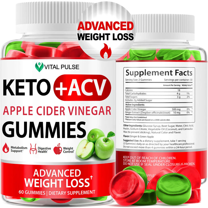 Keto ACV Gummies Advanced Weight Loss - ACV Keto Gummies for Weight Loss Gummy Supplement for Women and Men - Detox - Apple Cider Vinegar - Apple Flavor