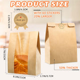 50 Pcs Bread Bags for Homemade Bread, Sourdough Paper Bread Bags with Window, 50% Thicker 13.7x8.2x3.7in A Large Bakery Bags Used for Storage Bread Cookies & Snacks, 60 Cute Sealing Stickers with Ties