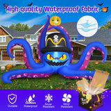 MICOCAH 8 FT Octopus Halloween Inflatables Outdoor Decoration with Pirate Hat Holding Up Pumpkin Halloween Blow Up Decorations Built-in LED Lights Holiday Party Indoor Garden Lawn Yard Decor