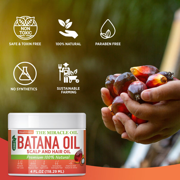 WEALTHSKIN Batana Oil for Hair Growth: 100% Batana Oil from Honduras as Hair Mask, Scalp and Hair Oil. Repairs Damaged Hair & Skin, Reduces Hair Loss 4oz (4oz (118ml))