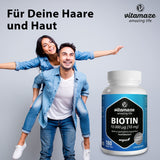 Biotin 10000 mcg hochdosiert vegan, 10 mg reines Biotin (Vitamin B7), für Haarwuchs & Haut, 180 Tabletten für 6 Monate, Natürliche Nahrungsergänzung ohne Zusatzstoffe, Made in Germany