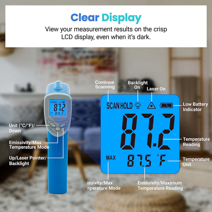 Etekcity Infrared Thermometer Upgrade 774, Heat Temperature Temp Gun for Cooking, Laser IR Surface Tool for Pizza, Griddle, Grill, HVAC, Engine, Accessories, -58°F to 842°F, Blue