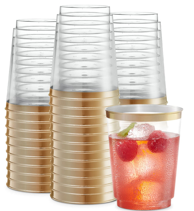 PLASTICPRO Disposable Plastic Tumblers (Gold Rim, 100)