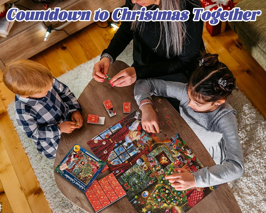 Advent Calendar Puzzle Christmas Puzzle for Adults and Kids-Christmas Surprise, 24 Days 1008 Pieces Christmas Calendar Countdown Advent Puzzle, Christmas Gifts for Kids Teens Adults(27.6 in x 19.7 in)