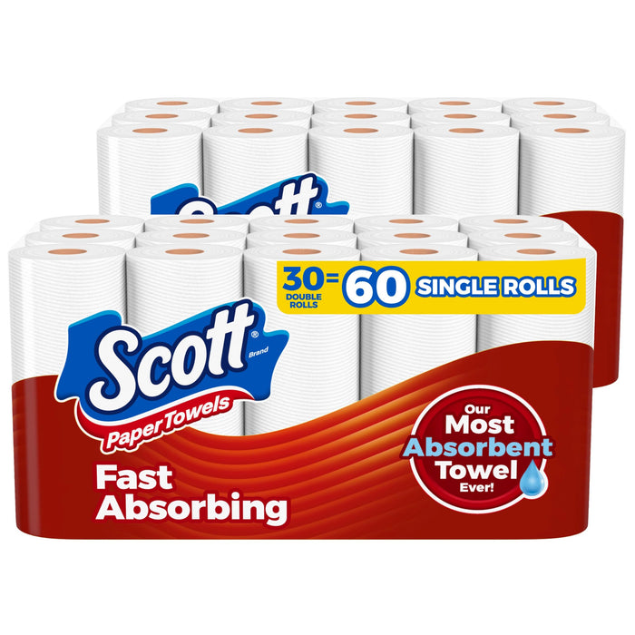 Scott Paper Towels, Choose-A-Sheet, 30 Double Rolls (2 Packs of 15) = 60 Regular Rolls (100 Sheets Per Roll)