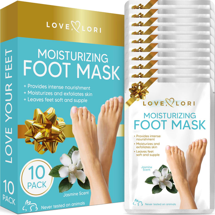 LOVE, LORI Foot Moisturizer Socks (10 Pack) - Foot Mask Moisturizing for Dry Cracked Feet & Heel - Feet Mask for Baby Feet - Foot Care for Women - Self Care Spa Gifts for Women