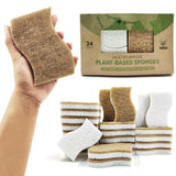 AIRNEX 24 Pack Natural Kitchen Sponge - Biodegradable Compostable Cellulose and Coconut Scrubber Sponge - Eco Friendly Sponges for Dishes