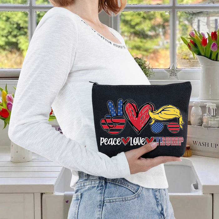 LEVLO Funny Trump Cosmetic Bag Trump 2024 Back Gift Peace Love Trump Makeup Zipper Pouch Bag (Peace Trump Black)