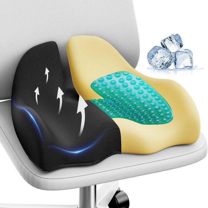 Benazcap Gel Seat Cushion for Office Chair Ergonomic Cushions-Gel & Memory Foam Coccyx Butt Pillow for Sciatica & Back Pain Relief for Long Sitting for Gaming Chair and Car Seat-Black