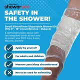 PICC Line Shower Sleeve Cover Protector - 25 pack - Small - Waterproof multipurpose Sleeve guard bandage - Upper Arm Elbow & Knee - Built-In Elastic Bands - Fits circumference of 9 to 16 inches