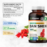 BIO KRAUTER Dan Shen Root Capsules - Organic Red Sage 1200 mg - Potent Antioxidant Source - Brain Health Support Supplement - Salvia Miltiorrhiza Root Pills - 250 Vegan Capsules