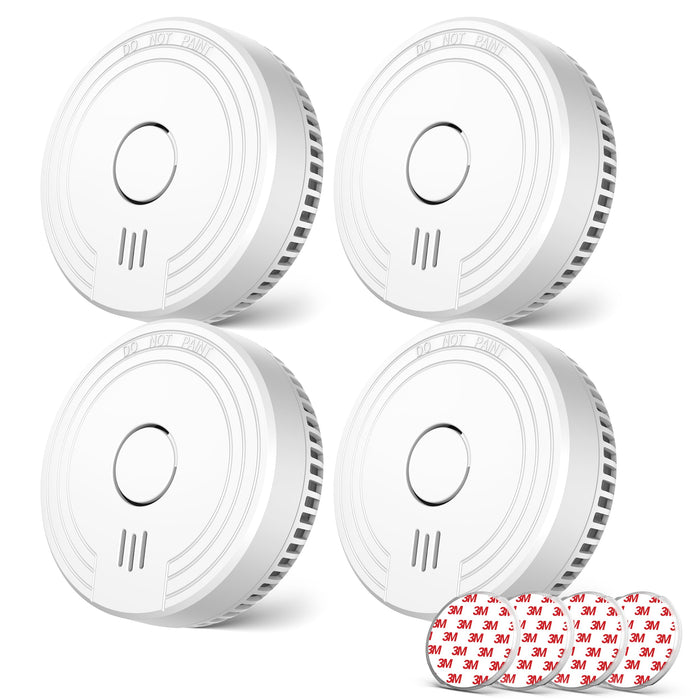Ecoey Smoke Alarm Fire Detector with Photoelectric Technology and Low Battery Signal (Battery Include), Fire Alarm with Test Function for Home, Bedroom, FJ136GB, 4 Packs