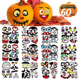 Halloween Pumpkin Stickers, Jake-O Lamp Surface Pumpkins Decorating Kit for Pumpkins and Squash, 60 Cute Emoticon Craft Party Favor, Creative Games Gifts for Halloween Party Supplies