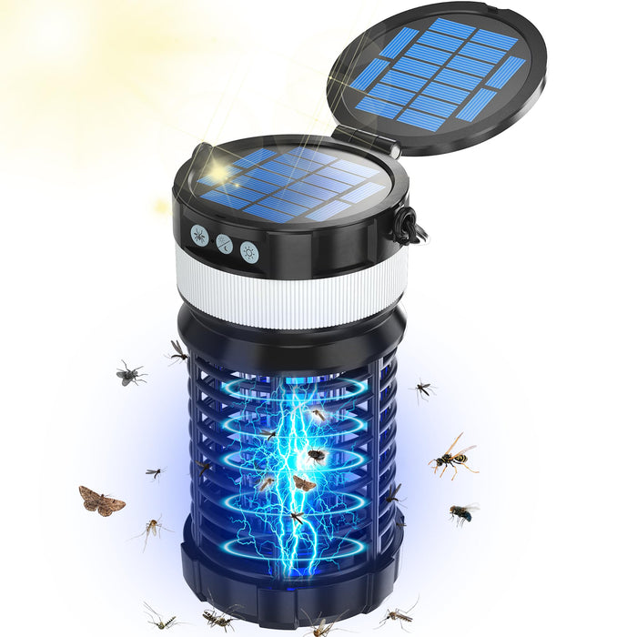 Solar Bug Zapper for Outdoor Indoor, USB-C Rechargeable Mosquito Killer,4800V High Powered Gnat Fly Traps with Reading Lamp,IP66 Waterproof Mosquito Zapper,No Need to Replace The Bulb (black-4400V)