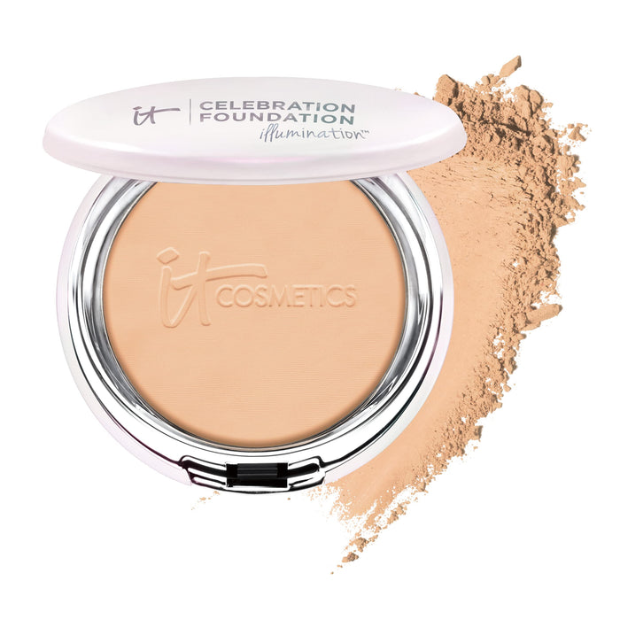 IT Cosmetics Celebration Foundation Illumination, Medium Tan (W) - Full-Coverage, Anti-Aging Powder Foundation - Blurs Pores, Wrinkles & Imperfections - 0.3 oz Compact