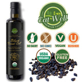 Eat Well USDA Organic Black Seed Oil 8.4 FL oz Bottle, Cold Pressed Black Seed Oil Liquid, 100% Natural Raw Nigella Sativa Black Cumin Oil, 100% Natural Gourmet Food & Spice Ingredients for Cooking