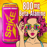 Spike High-Altitude Energy - 350 mg Caffeine, 800 mg Beta-Alanine, 1000 mcg Vitamin B12 - Sugar-Free Strawberry Lemonade 16 oz (Pack of 12)