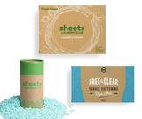 Sheets Laundry Club - All In One Laundry Kit.- Lightweight - Enjoy 50 Fast Dissolving Fresh Linen Laundry Sheets, 1-8oz Uncharted Waters Scent Booster Tube, 40 Plant Based Vitality Dryer Sheets