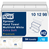 Tork Xpress Paper Towel Dispenser and Tork Extra Soft Multifold Hand Towel White with Blue Leaf Print