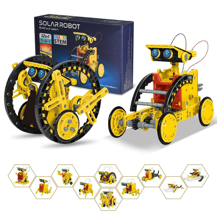 Solar Robot Kit for Kids Age 8-12, STEM Building Toys,12-in-1 Build Your Own Robot with Solar Panel & Battery Power, Science Engineering Christmas Birthday Idea Gifts for Boy Age 8 9 10 11 12