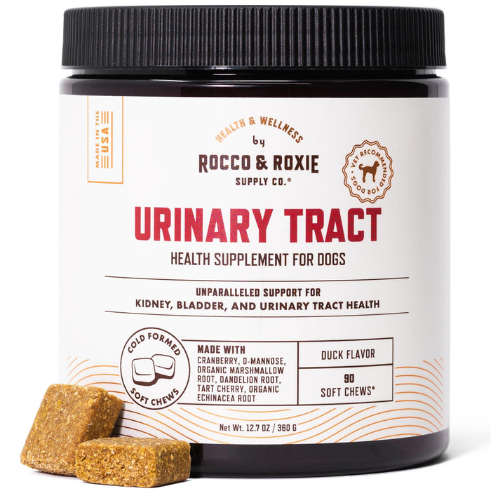 Rocco and Roxie Dog UTI Treatment, Cranberry Supplement for Dogs, Bladder Control, Urinary Tract Support with D-Mannose and Tart Cherry, Incontinence Health Supplements, Duck Flavored Soft Chews 90 ct