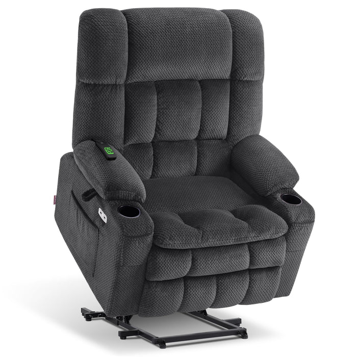 MCombo Large Dual Motor Power Lift Recliner Chair Sofa with Massage and Heat for Big Elderly People, Infinite Position, USB Ports, Fabric R7891 (Large-Wide, Dark Grey)