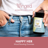 Winged Happy Her Mood Gummies | Happy Mind & Positive Feelings | Clinically-Studied Saffron Extract, Lion’s Mane, Lemon Balm, Vitamin D, L-Tyrosine & Chaste Tree Extracts | Cherry Berry Flavor (42ct)