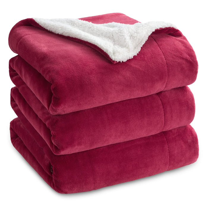 Bedsure Sherpa Fleece Blanket King Size for Bed - Thick and Warm Blanket for Winter, Christmas Blanket Gift, Red, 108x90 Inches