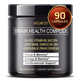 VEGATOT Brain Booster 6,102MG *USA Made and Tested* Brain Health Complex Supplement Concentrated Extract with CoQ-10 VIT B6 Lion's Mane Ginkgo Biloba Lemon Balm Ginseng - Focus Memory Energy
