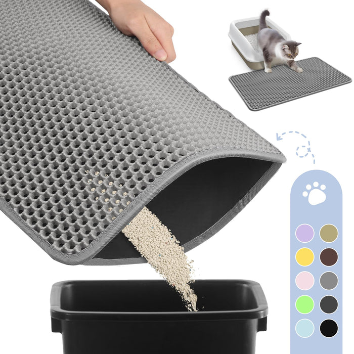 Cat Litter Mat - 23.2'' x 14.6'' Small Litter Trapping Mat, Easy to Clean Litter Box Mat, Waterproof, Urine-Proof, Non-Slip Kitty Litter Mats for Floor, Grey