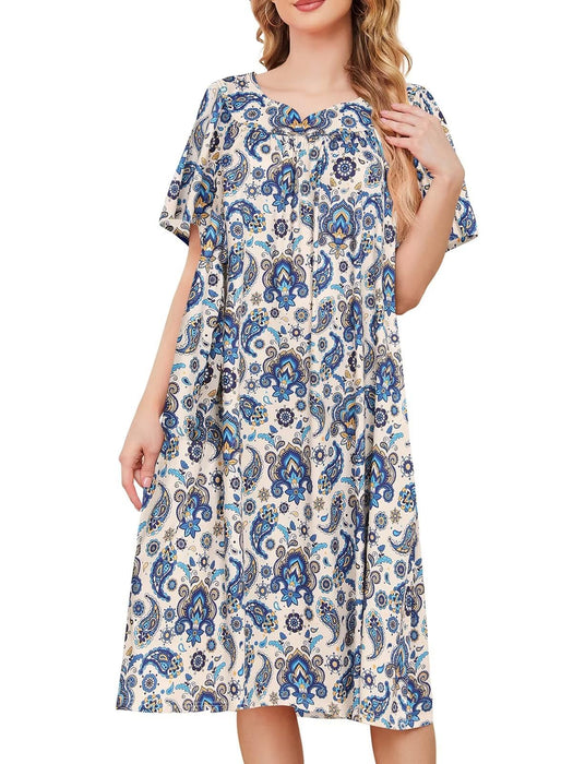 udforsk House Dress House Coat Nightgowns for Elderly Women Mumu Dresses for Women Ladies House Dresses Grandma Night Gown for Women Patio Dress Paisley M