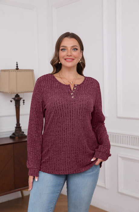 XIEERDUO Christmas Sweaters for Women Ladies Tops and Blouses Dressy Casual Long Sleeve Tops Henley Shirt Maroon M