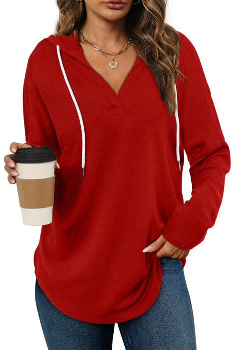 Christmas Sweaters for Women V Neck Long Sleeve Shirts Casual Tops Bright Red Sweater for Woman L