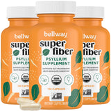 Bellway Super Fiber Capsules (3 Pack) - USDA Organic Psyllium Husk Capsules - Daily Psyllium Husk Powder Capsules Supplement for Digestive Health, Plant Based, Non-GMO, Kosher - 480 Capsules
