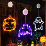 LOLStar Halloween Decorations 3 Pack Orange Pumpkin, White Ghost, Purple Bat Halloween Window Lights with Suction Cup, Battery Operated Halloween Lights, Upgrade Slow Fade Mode and Timer Function