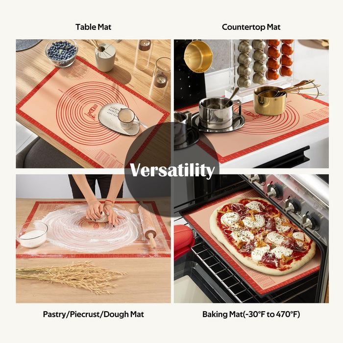 Non-slip Pastry Mat Extra Large with Measurements 28''By 20'' for Silicone Baking/ Counter Mat, Dough Rolling Mat,Oven Liner,Fondant/Pie Crust Mat By Folksy Super Kitchen Red