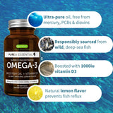 Pure & Essential Omega-3 & D3 1000iu, Fast-Acting rTG, Support Eyes, Heart & Brain Function, 1-a-Day, Highly Concentrated EPA & DHA Wild Fish Oil, Non-GMO, 60 Softgels