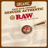 RAW Cones Organic 1-1/4 Size | 100 Pack | Pre Rolled Rolling Paper with Tips & Packing Tubes Included