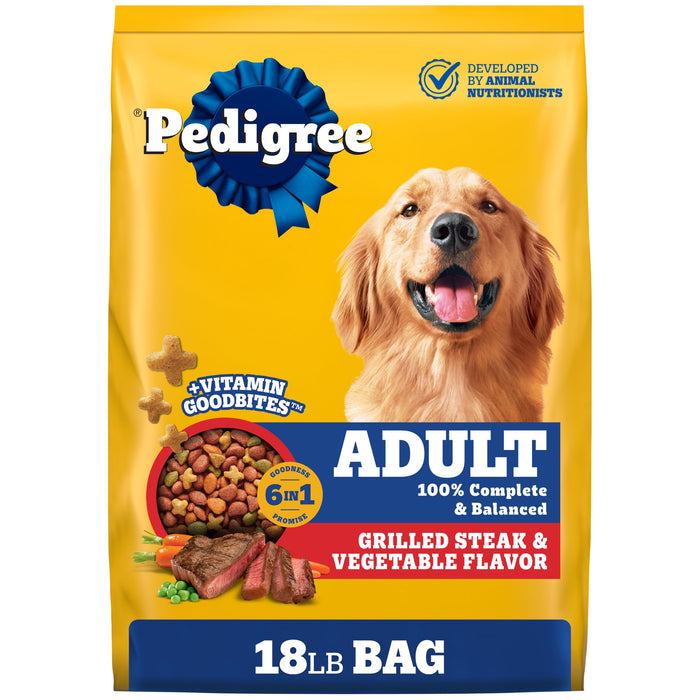 Pedigree Adult Complete Nutrition Dry Dog Food, Steak & Vegetable, 18 lb