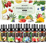 Fruity Essential Oils Set - 6x10ML Fruit Fragrance Oil for Diffuser, Aromatherapy, Candle Making - Strawberry, Cherry, Blueberry, Mango, Coconut, Watermelon Scented Oil