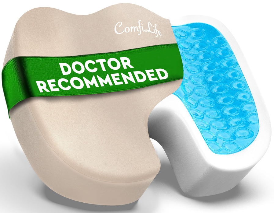 ComfiLife Premium Gel & Memory Foam Seat Cushion – Doctor Recommended Office Chair Cushion, Car Seat Cushion – Chair Cushions for Back & Sciatica Pain Relief – Seat Cushions for Office & Desk (Beige)