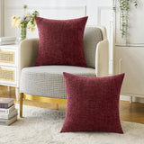 MIULEE Pack of 2 Christmas Wine Red Couch Throw Pillow Covers 18x18 Inch Soft Chenille Pillow Covers for Sofa Living Room Solid Dyed Pillow Cases