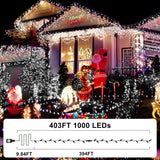 KNONEW 403FT 1000 LED Christmas Lights Outdoor String Lights 8 Modes & Timer Fairy Light Plug in Waterproof LED String Lights for Xmas Yard Tree Wedding Party Holiday Decorations (Cool White)