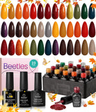 beetles Gel Polish Nail Set 20 Colors Cozy Campfire Collection Orange Yellow Green Brown Fall Gel Polish Set Soak Off Uv Lamp Need Base Glossy & Matte Top Coat Manicure Kit Gift for Girls